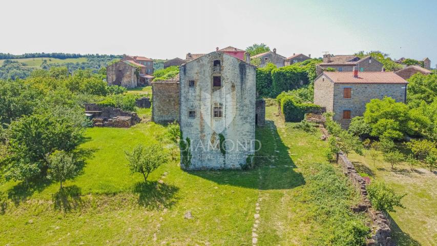 Momjan, okolica! Ruševina za adaptaciju sa panoramskim pogledom na more!