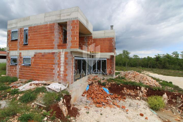 Marčana, surroundings, holiday house under construction, sea view