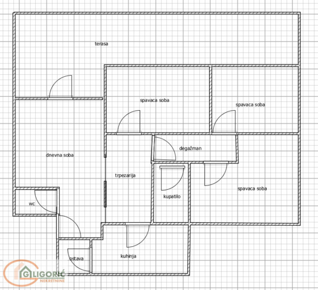 Troiposoban stan 84m2+26m2 terasa - Uknjižen