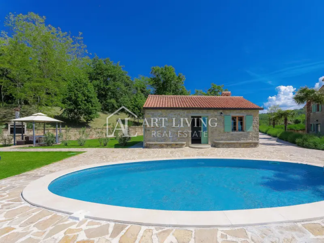 Buje-Umgebung, eine schöne Villa im istrischen Stil mit freiem Blick und einem Swimmingpool