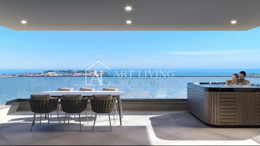 Poreč-surroundings, three-room apartment on 2 floors with pool and garden, new building