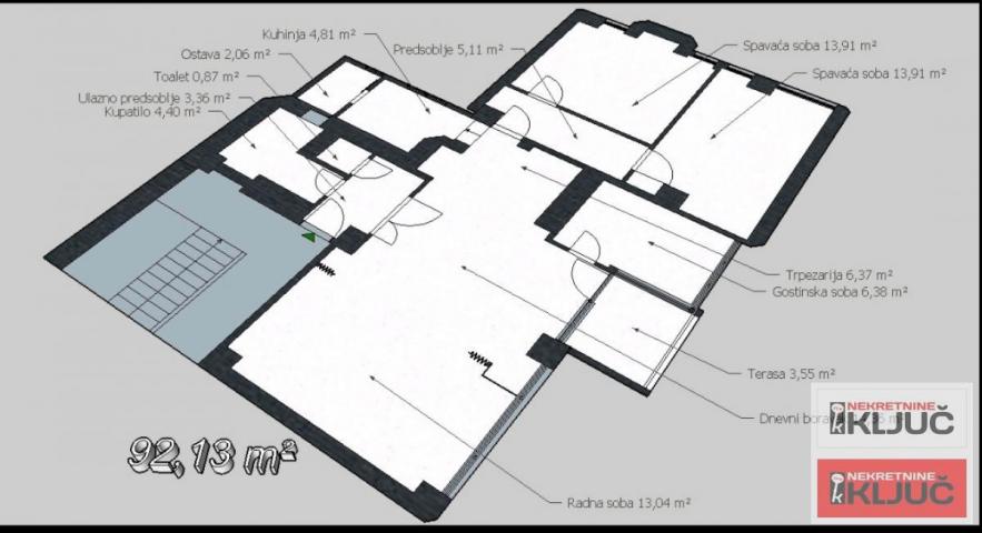 SOCIJALNO, 91 m2, Troiposoban, Pogled