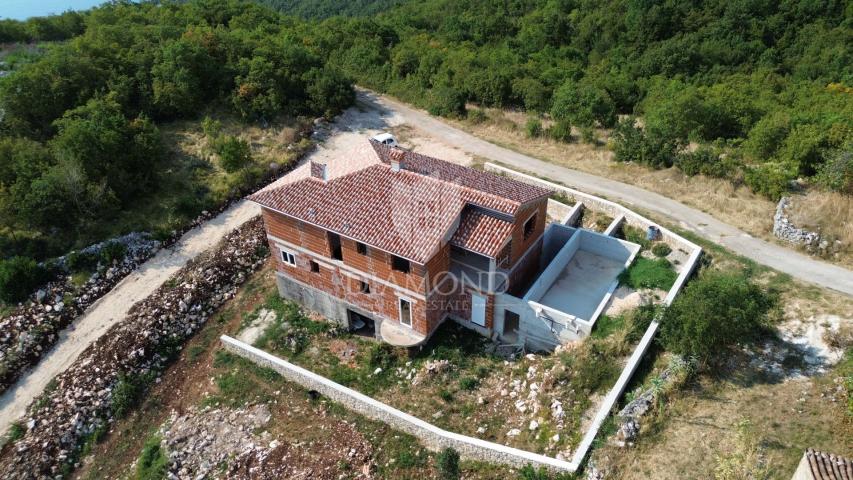 Brseč, surroundings, Rohbau house with sea view