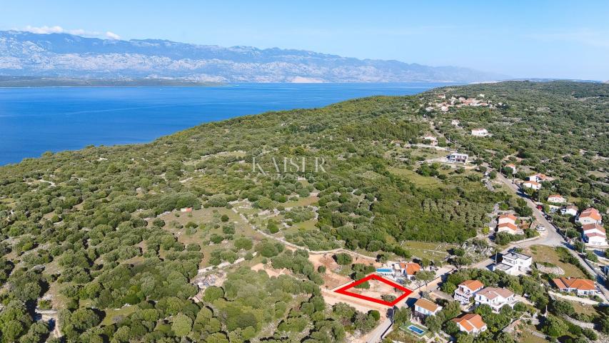 Insel Pag, Grundstück mit Baugenehmigung in einem jahrhundertealten Olivenhain, Meerblick