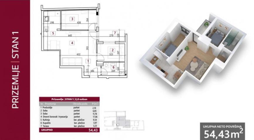 Dvoiposoban stan 54 m2, NOVOGRADNJA  LUX