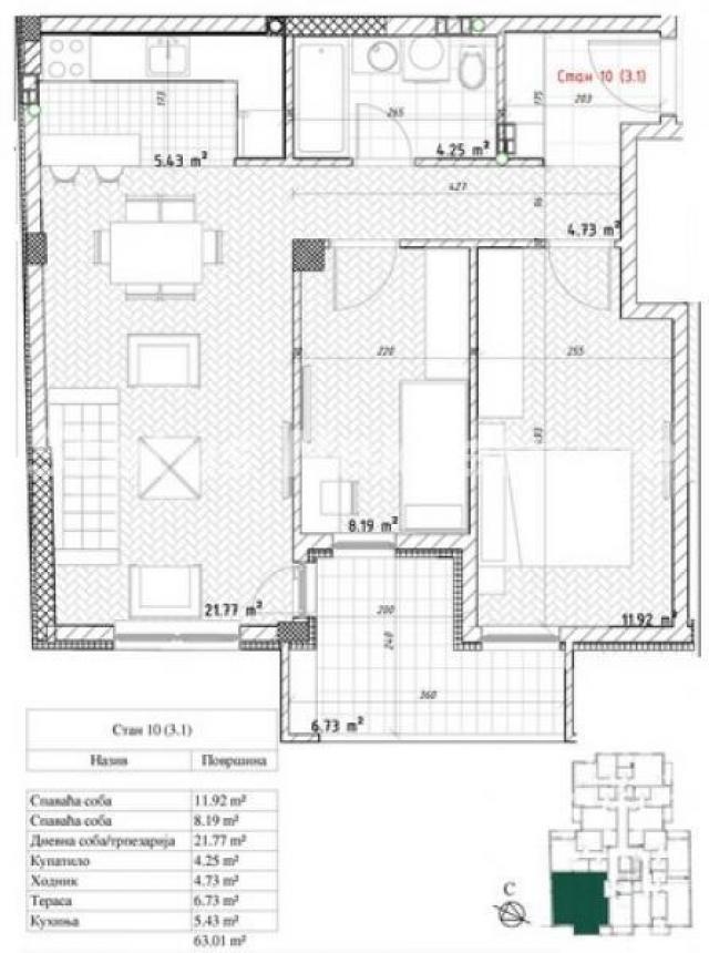 Nova Detelinara-Odmah Useljiv Nov Dvoiposoban stan 59 m2 065/385 8888