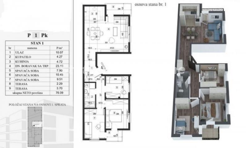 Adice-Odmah useljiv Troiposoban stan 77 m2-povrat PDV-065/385 8880