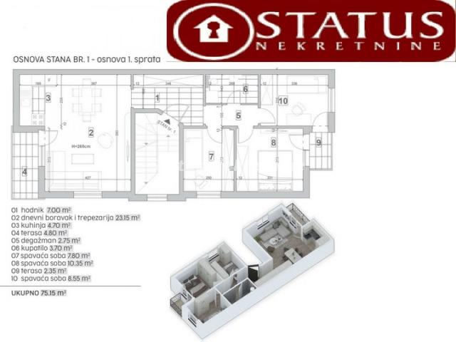 Adice- Veliki Troiposoban stan 76 m2 Novogradnja u mirnom kraju-povrat PDV-065/385 8880