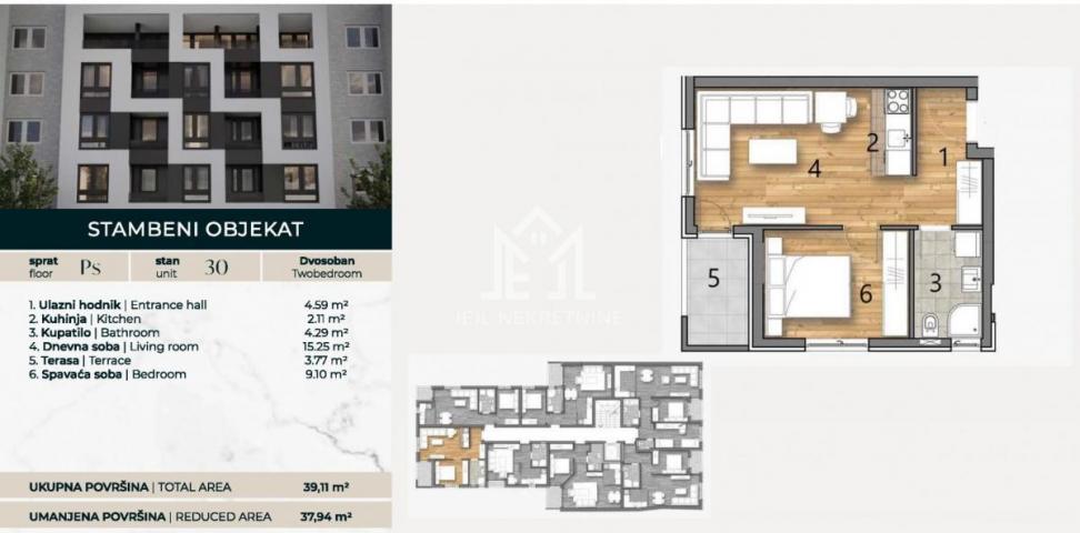 Dvosoban stan 37. 94m2, četvrti sprat, sa PDV-om