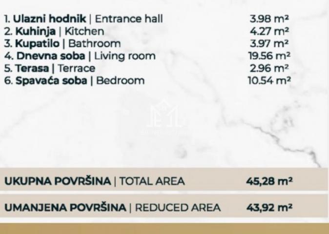 Dvosoban stan, 43. 92 m2, treći sprat, sa PDV-om