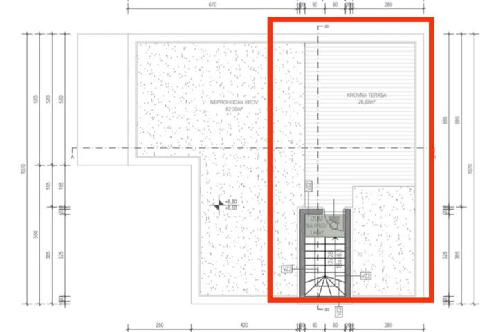 Zadar, Vir – Dvoetažni apartman A3 od 58, 3 m2 s krovnom terasom od 26, 7 m2