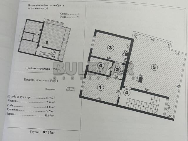 Nov, jednoiposoban  stan, 37 m2, sa  terasom  od  50 m2, III  sprat, Durlan