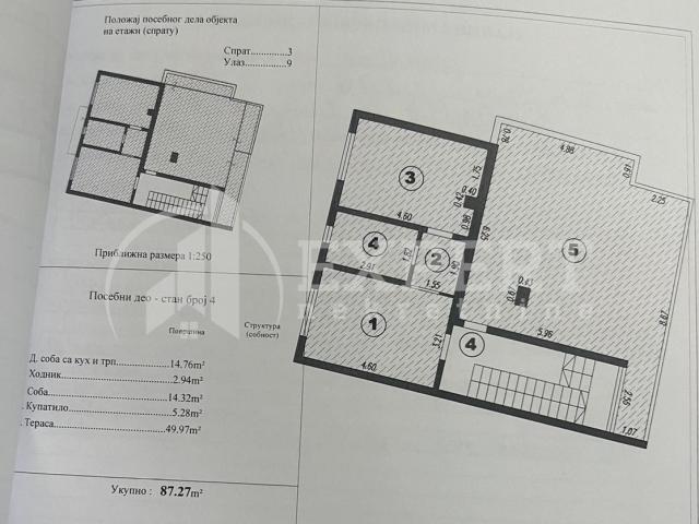 Nov, jednoiposoban  stan, 37 m2, sa  terasom  od  50 m2, III  sprat, Durlan