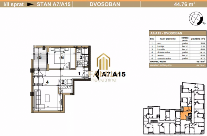 Dvosoban stan na Podbari - 45m2, povrat PDV-a