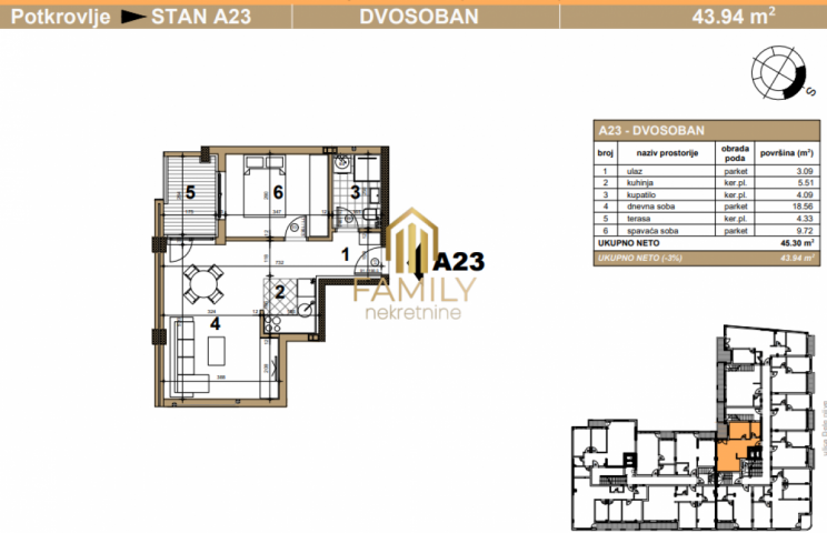 Prodaje se dvosoban stan na Podbari, 44m2, povrat PDV-a