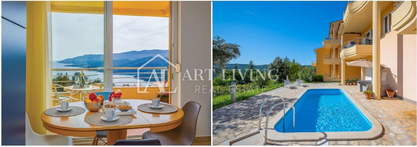 Istria, Rabac - a nice two-bedroom apartment with a pool and a panoramic sea view