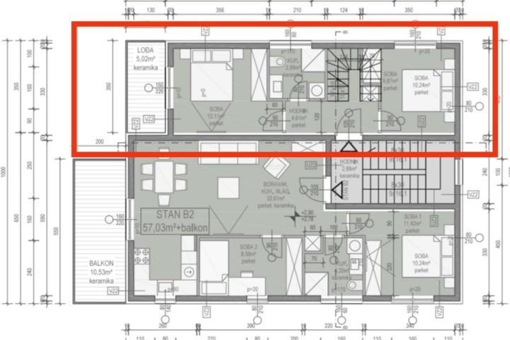 Zadar, Vir – Dvoetažni apartman B3 površine 74, 8 m2 s krovnom terasom površine 31 m2