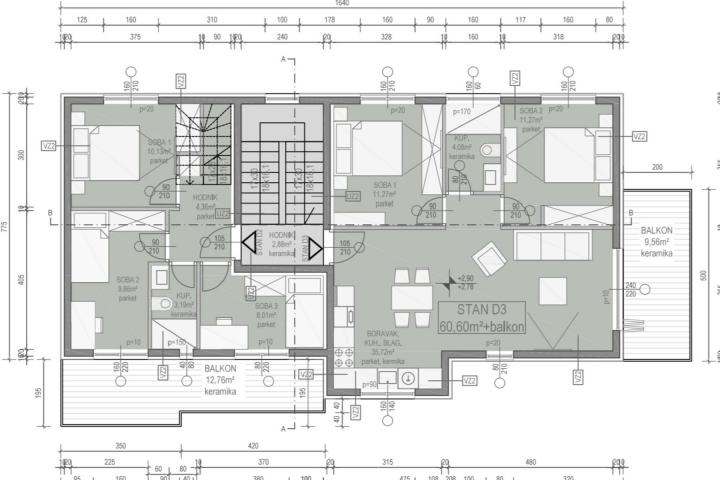 Zadar, Vir – Dvoetažni apartman D2 na prvom katu od 78, 64 m2