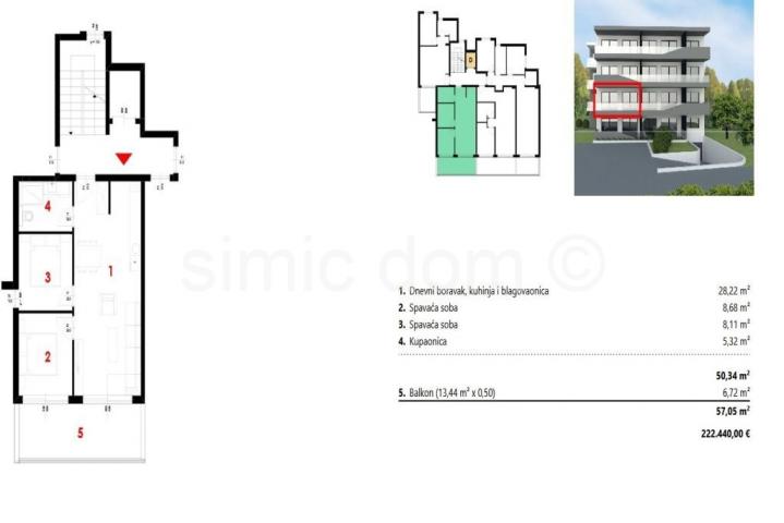 Dvosoban apartman na mirnoj lokaciji, Živogošće