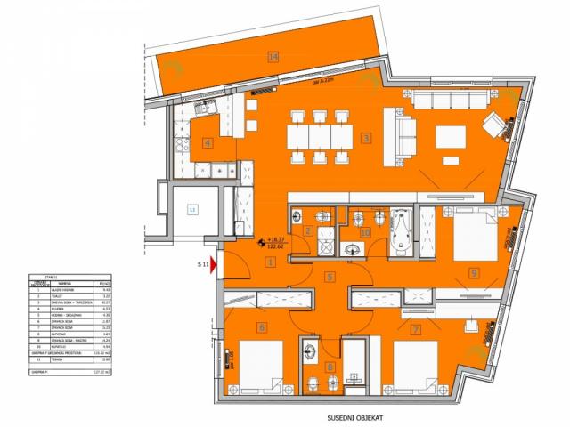 Prodajemo 4. 0 stan u izgradnji, 127m2, Džordža Vašingtona, kod Botaničke bašte