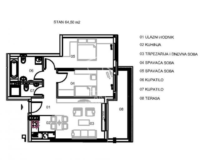 Banjica, Paunov breg, mereno 64. 5m2 ID#9286