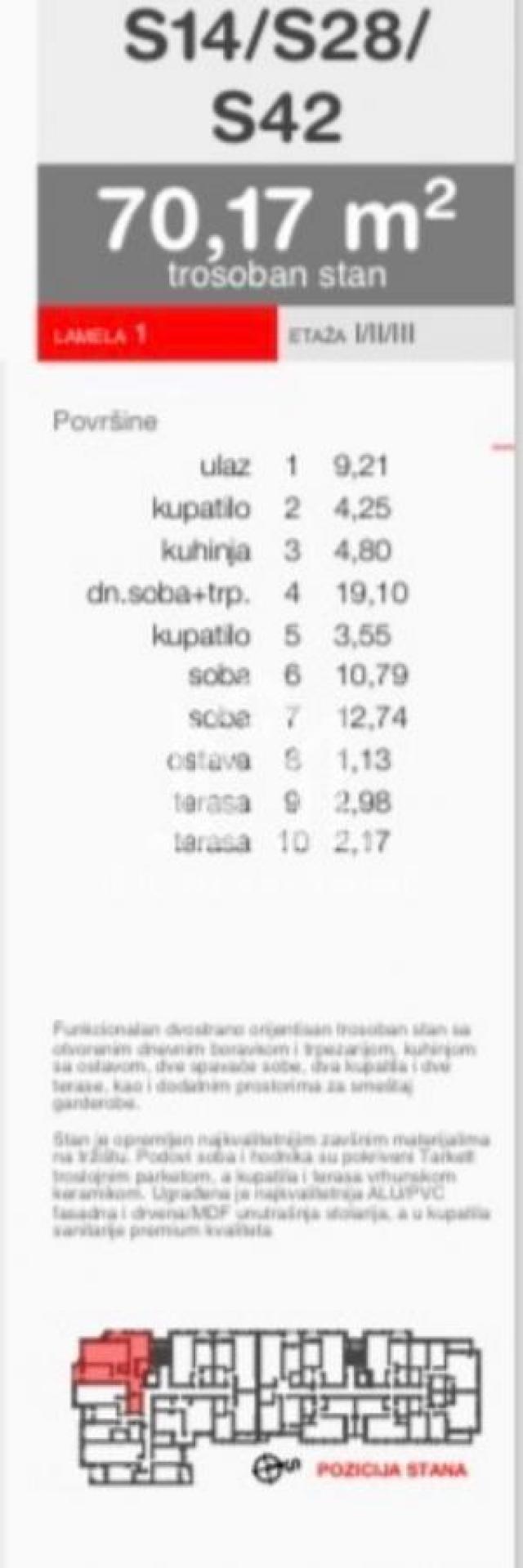 Trosoban stan, 70. 17m2 centar grada