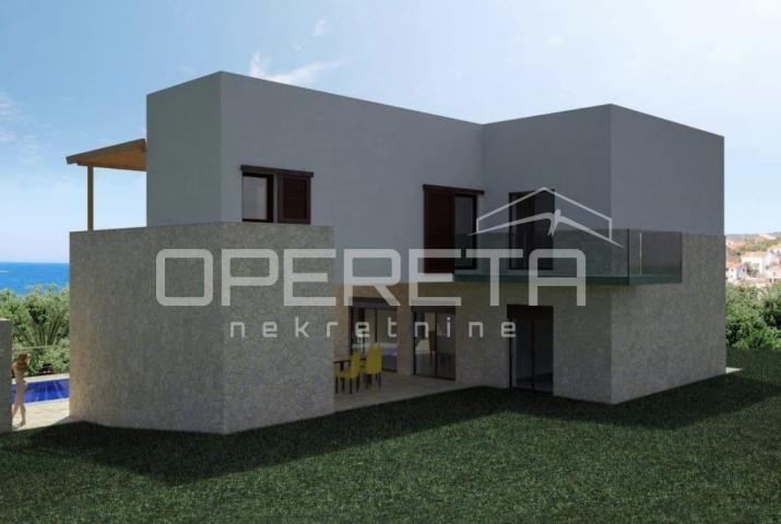 Zemljište sa građevinskom dozvolom za vilu s bazenom, 700 m2 , LUN, otok Pag