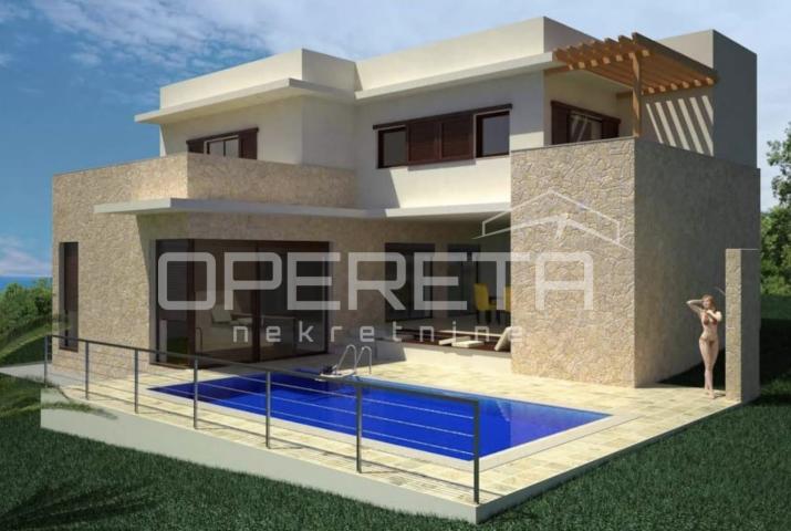 Zemljište sa građevinskom dozvolom za vilu s bazenom, 700 m2 , LUN, otok Pag