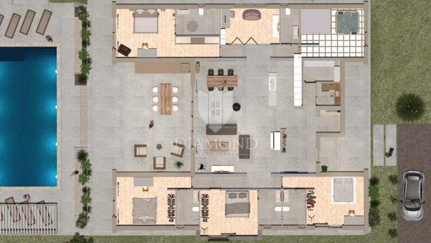 Ein modernes Haus mit Swimmingpool im Bau – in der Nähe von Labin, Istrien
