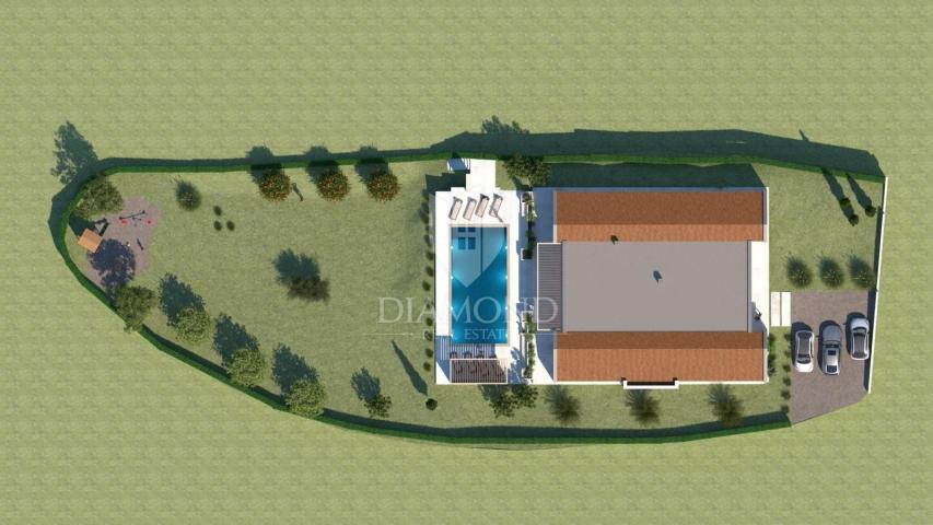 Ein modernes Haus mit Swimmingpool im Bau – in der Nähe von Labin, Istrien