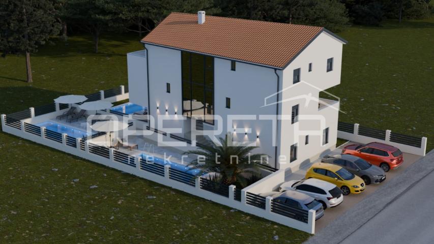 Novogradnja, trosoban stan s bazenom, prizemlje, 110 m2, vrt, Mandre, Pag