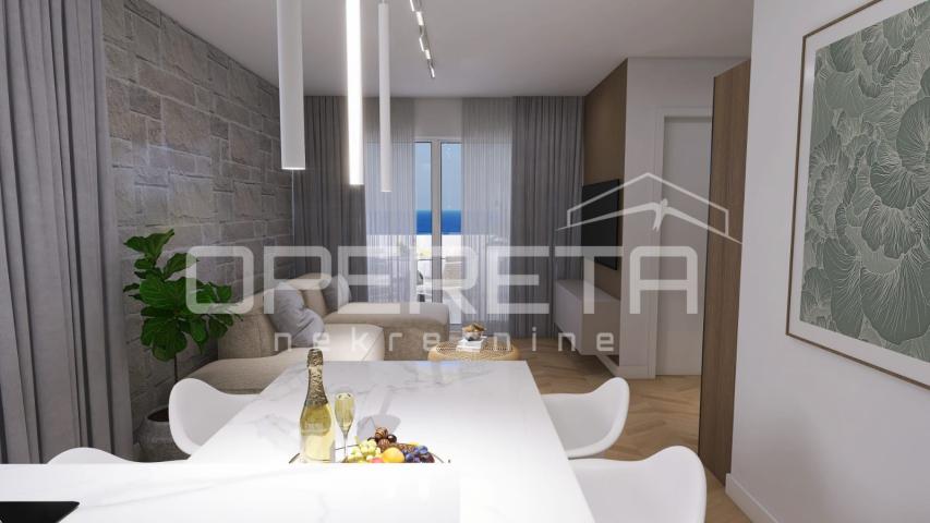 Novogradnja, trosoban stan s bazenom, prizemlje, 110 m2, vrt, Mandre, Pag