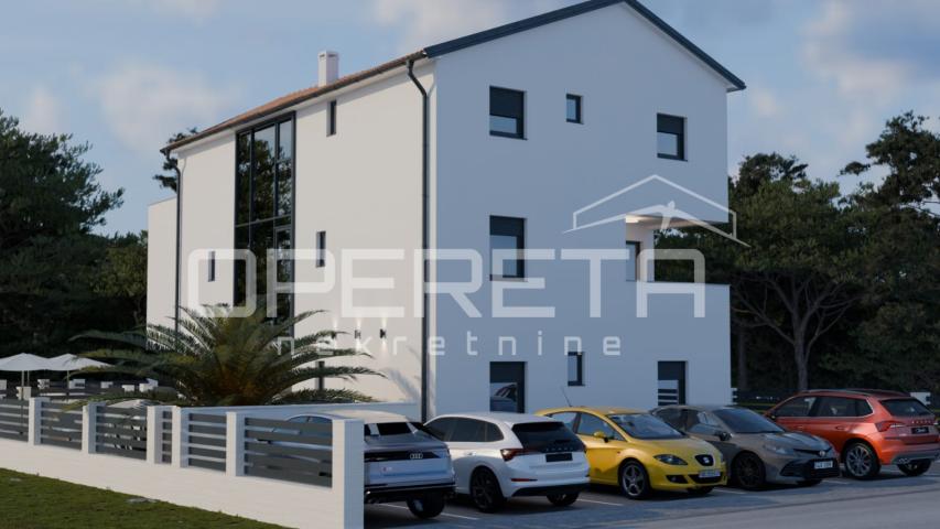 Novogradnja, trosoban stan s bazenom, prizemlje, 110 m2, vrt, Mandre, Pag