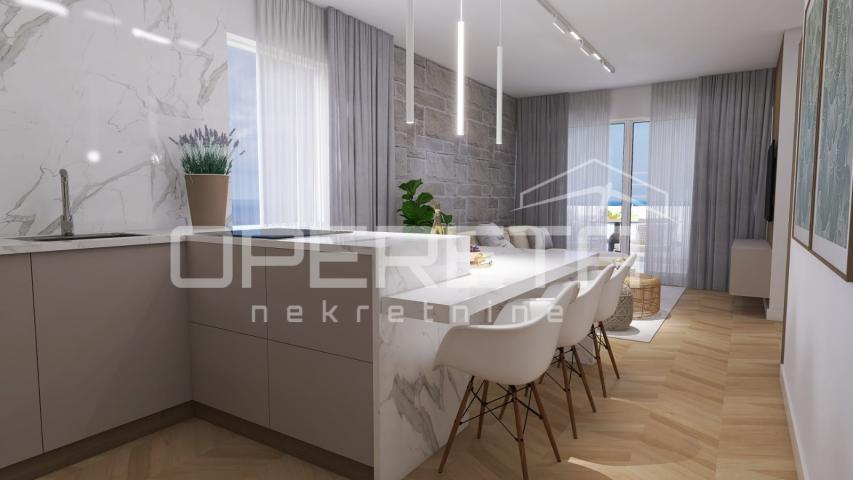 Novogradnja, trosoban stan s bazenom, prizemlje, 110 m2, vrt, Mandre, Pag