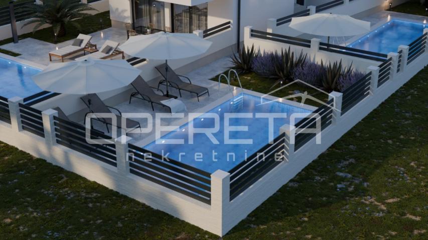 Novogradnja, trosoban stan s bazenom, prizemlje, 110 m2, vrt, Mandre, Pag