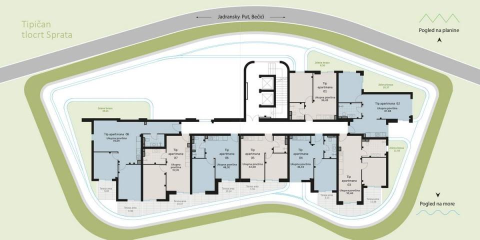 Dvosoban stan 116m2 sa pogledom na more, u novom ekskluzivnom kompleksu, na prvoj liniji mora, Becic
