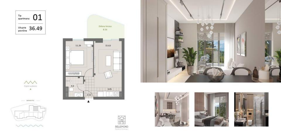 Dvosoban stan 116m2 sa pogledom na more, u novom ekskluzivnom kompleksu, na prvoj liniji mora, Becic
