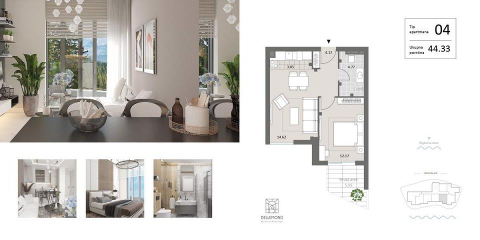 Dvosoban stan 116m2 sa pogledom na more, u novom ekskluzivnom kompleksu, na prvoj liniji mora, Becic