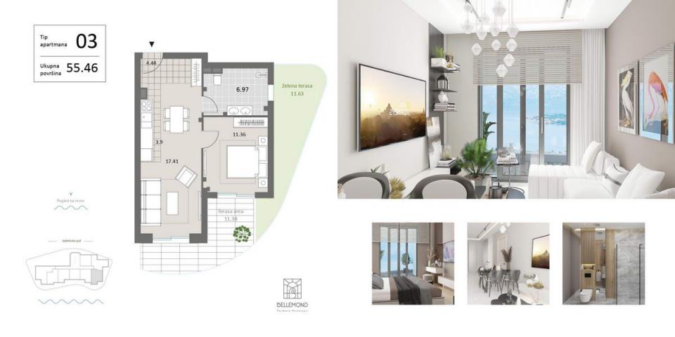 Dvosoban stan 116m2 sa pogledom na more, u novom ekskluzivnom kompleksu, na prvoj liniji mora, Becic