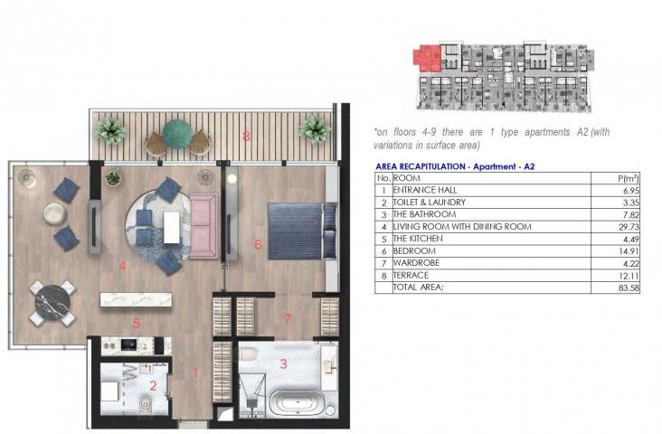 Trosoban penthouse 225.27m2 sa pogledom na more u novom Hotelsko apartmanskom kompleksu na prvoj lin