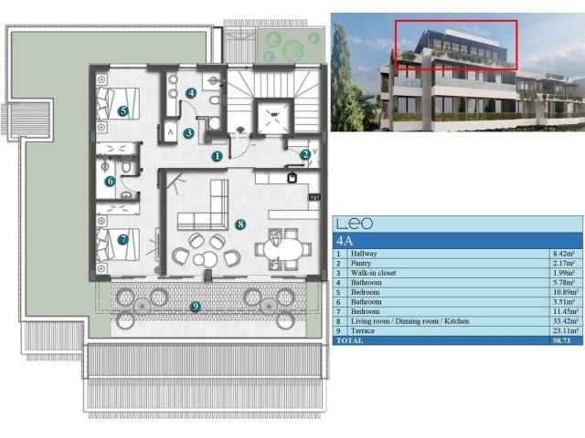 Dvosoban stan 98m2 u novom stambenom kompleksu sa bazenom-Kumbor, Herceg Novi