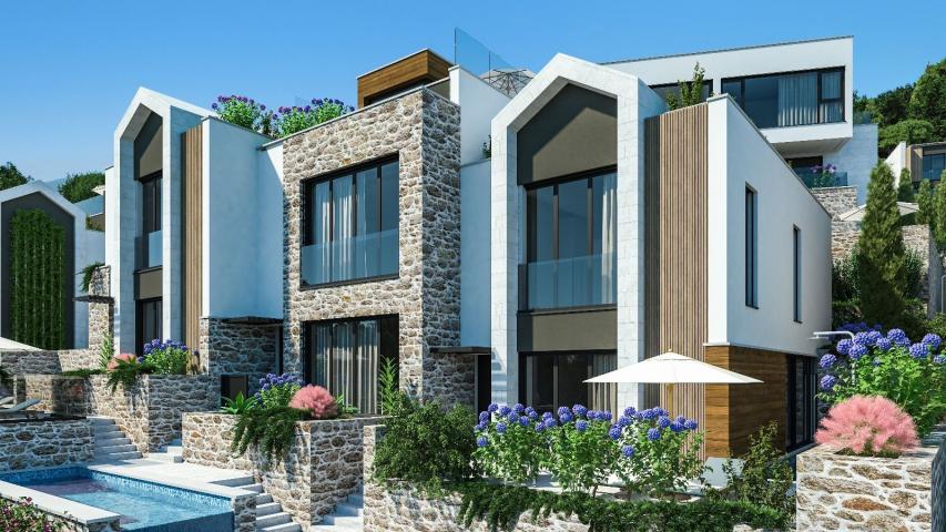 Luksuzna townhouse vila u novom kompleksu u Tivtu, Donja Lastva, sa pogledom na more, privatnim baze