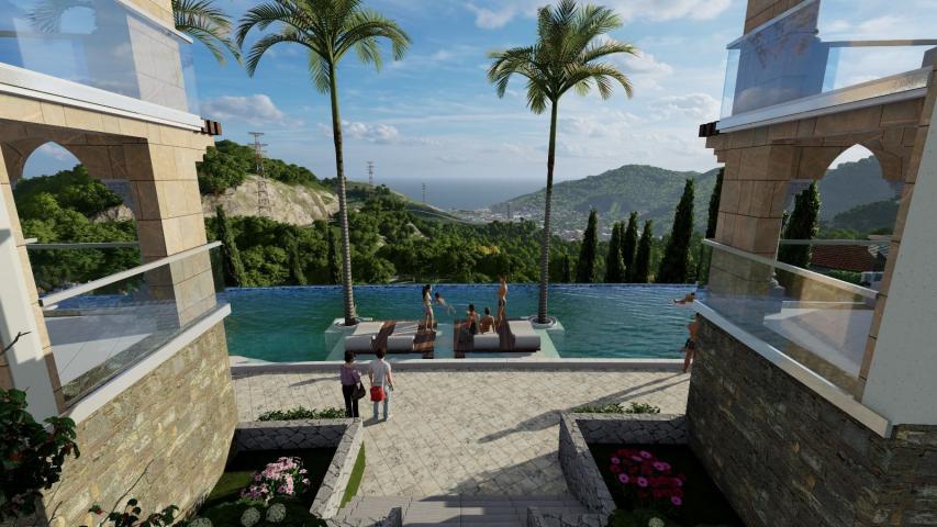 Prodaja kompleksa u izgradnji sa bazenom i panoramskim pogledom u Markovićima, Budva - 3600m²