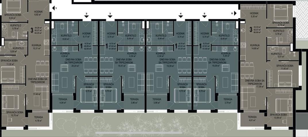 Trosoban stan 84m2 u novom luksuznom stambenom kompleksu u izgradnji u Bečićima, bez poreza, 200 met