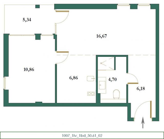 Jednosoban stan 46M2 u novom stambenom kompleksu u izgradnji, Kolasin