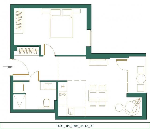 Jednosoban stan 46M2 u novom stambenom kompleksu u izgradnji, Kolasin