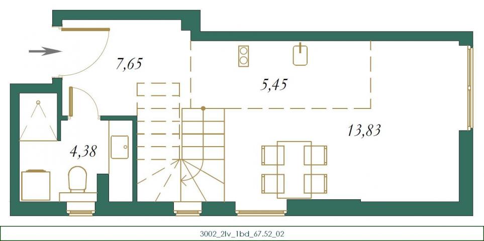Jednosoban stan 46M2 u novom stambenom kompleksu u izgradnji, Kolasin