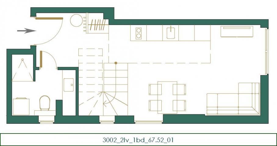 Jednosoban stan 50.50M2 u novom stambenom kompleksu u izgradnji, Kolasin