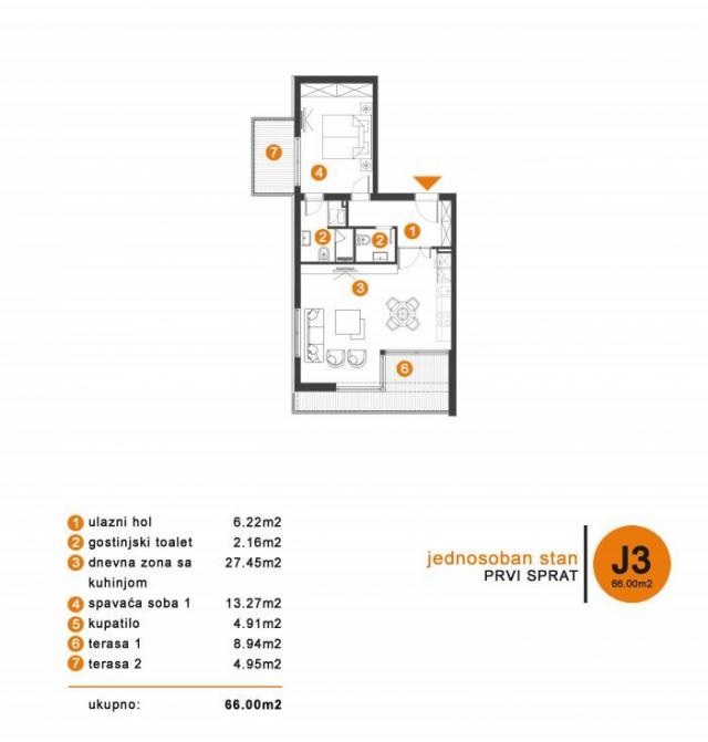 Jednosoban Stan 66m² u novom stambenom kompleksu na prvoj liniji mora – Donja Lastva, Tivat