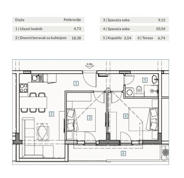 Dvosoban stan 53.10m² sa pogledom na more u novom stambeno poslovnoj zgradi-Budva, Adok